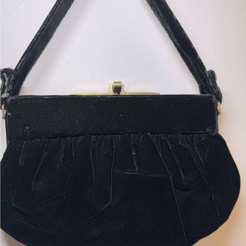 Vintage Elegant Black Velvet Handbag gold metal hardware